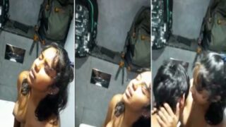 18 yr old college guy licks GF?s pussy in a public bathroom